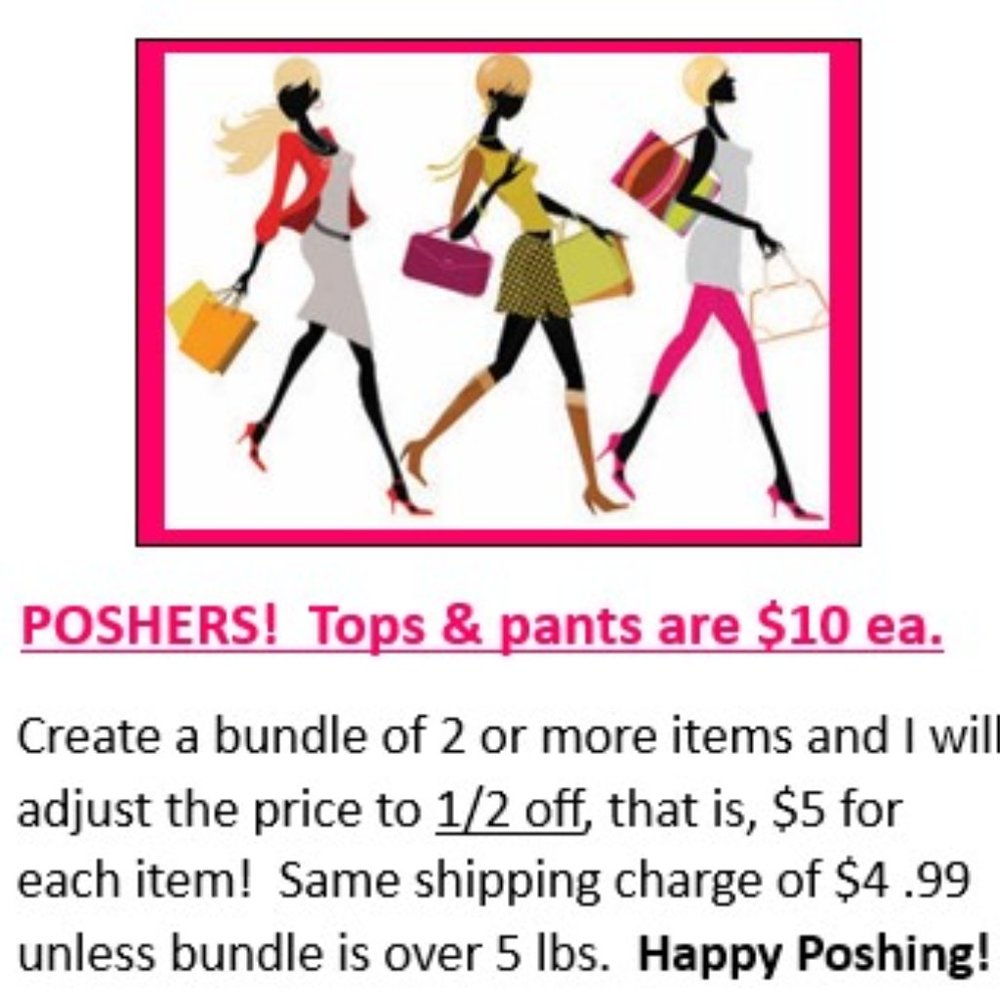 $5 per top or pants/skirts if you purchase 2 or more